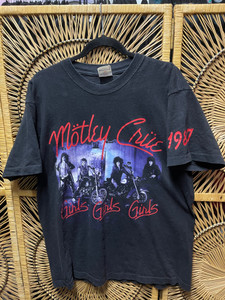Vtg 1987 Vintage Motley Crue Girls Girls Girls Tour Band Black T-Shirt Size Large