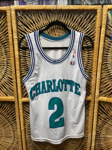 Vtg Champion Charlotte Hornets Larry Johnson LJ #2 White NBA Jersey Size Medium Vtg Champion Charlotte Hornets Larry Johnson LJ #2 White NBA Jersey Size Medium