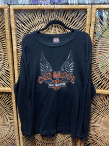 Y2K Harley Davidson Old Skool Black Long Sleeve Thermal T-Shirt Size Large Y2K Harley Davidson Old Skool Black Long Sleeve Thermal T-Shirt Size Large