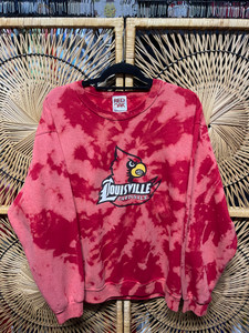 Y2K Red Oak University of Louisville Red Bleach Dye Crewneck Sweatshirt Size Large Y2K Red Oak University of Louisville Red Bleach Dye Crewneck Sweatshirt Size Large