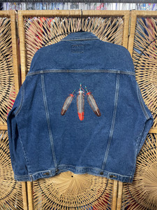 Vtg Sun Belt Denim Native Embroidered Feathers Jacket Size XL Vtg Sun Belt Denim Native Embroidered Feathers Jacket Size XL
