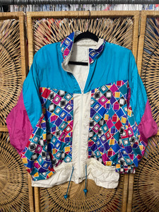 Vtg 80s Multicolor Geometric Windbreaker Size Large Vtg 80s Multicolor Geometric Windbreaker Size Large