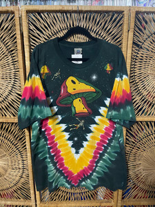 VTG 90s Liquid Blue Mushroom Rasta Skeleton AOP Tie Dye T-Shirt Size XL VTG 90s Liquid Blue Mushroom Rasta Skeleton AOP Tie Dye T-Shirt Size XL