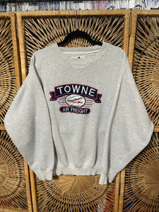 Vtg Towne Air Freight Transport Embroidered Gray Crewneck Sweatshirt Size XL Vtg Towne Air Freight Transport Embroidered Gray Crewneck Sweatshirt Size XL