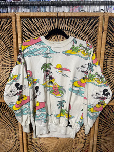 Vtg Disney Mickey Minnie Mouse Donald Surf Beach AOP Crewneck Size Large Vtg Disney Mickey Minnie Mouse Donald Surf Beach AOP Crewneck Size Large