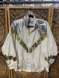 Vtg 80s Multicolor Metallic Shiny White Gold Windbreaker Size Large Vtg 80s Multicolor Metallic Shiny White Gold Windbreaker Size Large