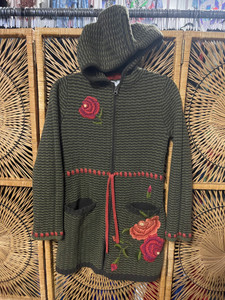 Vtg Crocheted Garden Floral Full Zip Women's Green Knit Sweater Size XS Vtg Crocheted Garden Floral Full Zip Women's Green Knit Sweater Size XS