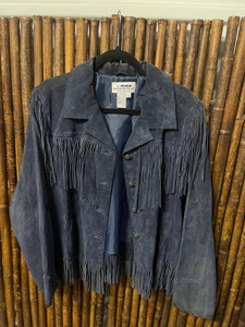 Vtg Back In The Saddle Blue Leather Fringe Jacket Women's Size XL Vtg Back In The Saddle Blue Leather Fringe Jacket Women's Size XL