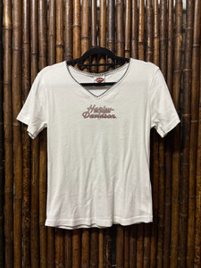 90s Harley Davidson HD Marion IN Women's White Baby T-Shirt Size XL 90s Harley Davidson HD Marion IN Women's White Baby T-Shirt Size XL