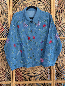 Y2K Denim Embroidered Floral Jacket Size Women's XL Y2K Denim Embroidered Floral Jacket Size Women's XL