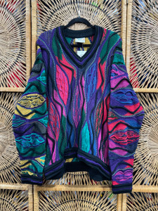 Vintage COOGI Purple Multicolored V-Neck Knit Sweater Size X-Large Vintage COOGI Purple Multicolored V-Neck Knit Sweater Size X-Large