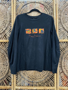 Y2K Happy Halloween Black Longsleeve Women's T-Shirt Size XL Y2K Happy Halloween Black Longsleeve Women's T-Shirt Size XL