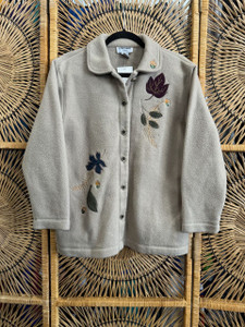 Vtg Autumnal Leaves Button Up Tan Fleece Size Petite Vtg Autumnal Leaves Button Up Tan Fleece Size Petite