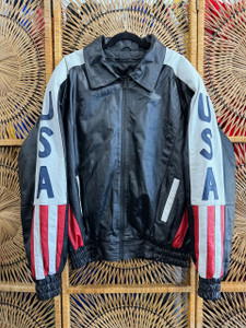 Vintage 90s Wilda USA America Flag Genuine Leather Jacket Size 2XL Vintage 90s Wilda USA America Flag Genuine Leather Jacket Size 2XL
