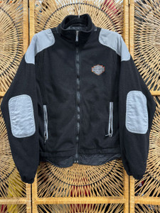 Y2K Harley Davidson Black & Grey 3M Fleece Motorcycle Jacket Full Zip Size Small
