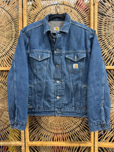 Vintage Y2K Carhartt Sherpa Lined Blue Denim Trucker Jacket Size Large