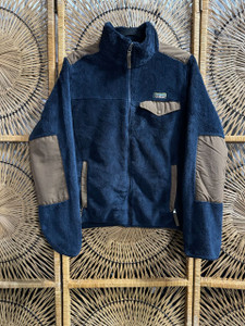 LL Bean Navy & Brown Full Zip Fleece Size Medium