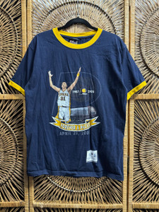Vintage Y2K 2005 NBA Indiana Pacers Reggie Miller Retirement Yellow & Navy Ringer T-Shirt Size Small