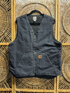Vtg Carhartt Dark Grey Canvas Workwear Vest Size Large Tall