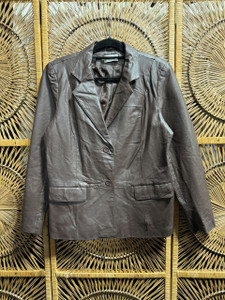Vtg 80s 90s Chadwick's Chocolate Brown Leather Blazer Women's Size 16