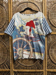 Vintage Carducci 90s Y2K AOP Funky Mediterranean Sailor Print Striped Women's Top Size Small