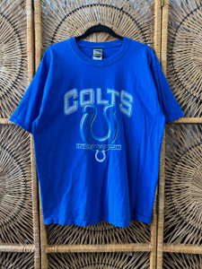 Y2K Indianapolis Colts NFL Graphic Blue T-Shirt Size Large