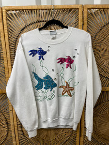90s Custom Fish Underwater White Crewneck Sweatshirt Size Women's Large 90s Custom Fish Underwater White Crewneck Sweatshirt Size Women's Large