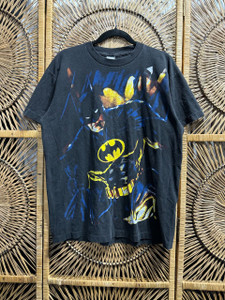 VTG 90s Resurreccion DC Comics Batman AOP Black T-Shirt Size Large