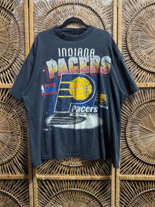 Vtg 90s 1995 NBA Playoffs NBA Indiana Pacers Basketball Navy Blue T-Shirt Size 2XL XXL