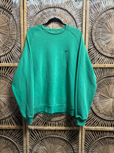 Vintage 90s Nike Grey Bar Mini Swoosh Kelly Green Crewneck Sweatshirt Size Large