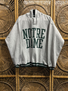Vintage Notre Dame Fighting Irish Grey Henley Hoodie Sweatshirt Size Large
