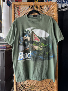 Vintage 90s 1995 Bud "King Of Beers" Budweiser All Over Print Green T-Shirt Size Large