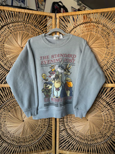 Vintage 90s Looney Tunes Standard Evening Post Sage Green Crewneck Sweatshirt Size Medium