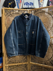 Vintage 90s Carhartt CB1003 Blanket Lined Blue Denim Chore Jacket Size 2XL XXLarge