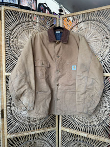 Vintage 90s Carhartt Blanket Lined Sandstone Canvas Chore Jacket Size XL X-Large