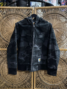 Vintage 90s Y2K Carhartt Duck Active Jacket Camo Velour Printed "Jesus Did The Work" Women's Size Medium