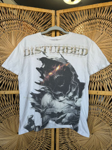 Vintage Y2K Disturbed Asylum White Beige Metal Grunge T-Shirt Size Medium