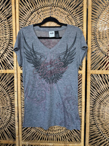 Y2K HD Harley Davidson Pink/Gray Rhinestone Women's Baby Tee Size XL