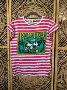 90s Disney Mickey & Minnie Mouse Striped Rhinestone Rumba Women's T-Shirt Size Small