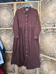 Vintage Fads Brown Corduroy Maxi Dress Women's Size 12