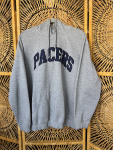 Vintage NBA Indiana Pacers Embroidered Gray Hoodie Sweatshirt Size Large