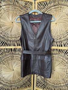 Vintage 90s Otello Pelle Brown Leather Wrap Vest Women's Size Small
