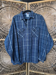 Vintage 90s Carhartt Blue Plaid Button Down Shirt Size Large