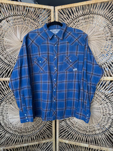 Wrangler "Wrancher" Blue Plaid Button Down Shirt Size XL