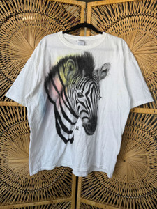 Vintage 90s Y2K Airbrush Zebra White T-Shirt Size X-Large XL