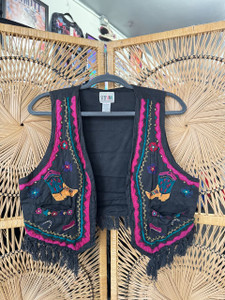 Vintage Stefano International Cowboy Boots Fringe Tassel Vest Size Small