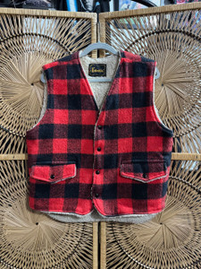 Vintage Lumberjack Plaid Red & Black Sherpa Vest Size Medium