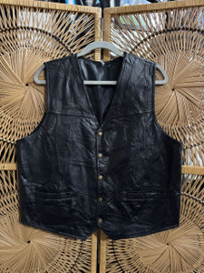 Vtg Unbranded Black Leather Patchwork Vest Size Large