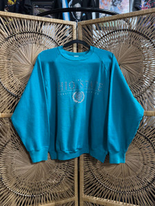 Vintage 90s Ohio State University OSU Buckeyes Spell-out Teal Crewneck Sweatshirt Size Large