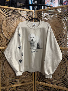 Vtg Y2K Bichon Frise Dog Beige Crewneck Sweatshirt Size XL
